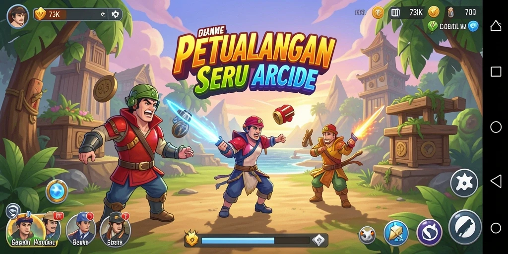 Tampilan gameplay seru dalam 73K dengan berbagai tantangan menarik.