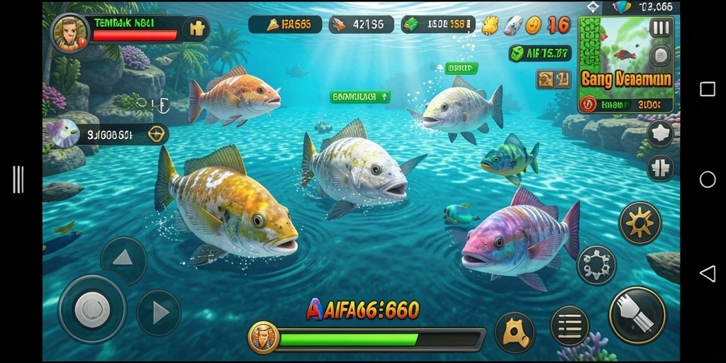 Screenshot AIFA66 menampilkan aksi seru dalam gameplay Tembak Ikan.