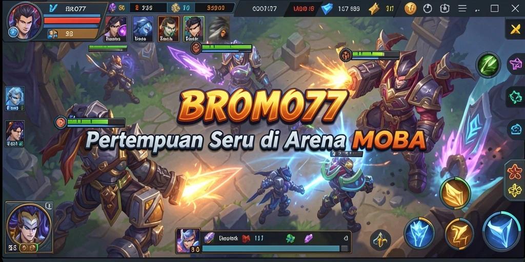 Tangkapan layar gameplay BROMO77 menampilkan pertarungan seru di arena MOBA.