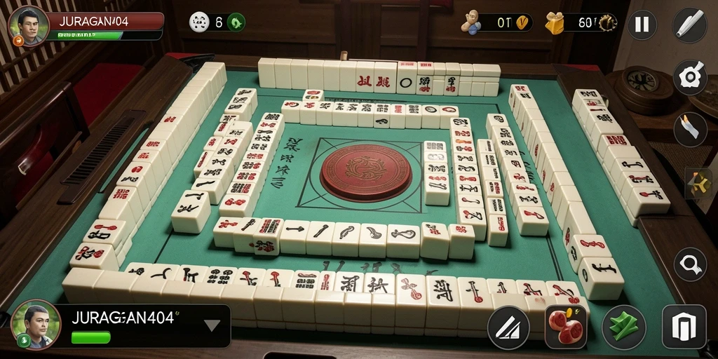 Screenshot utama JURAGAN404 menampilkan gameplay Mahjong yang seru.