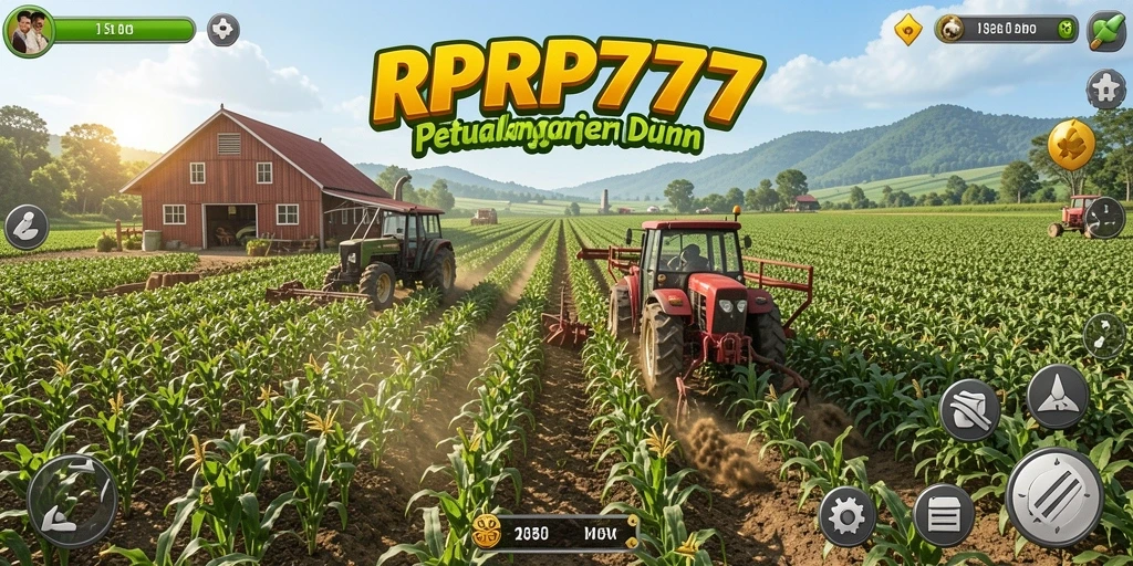 Tampilan gameplay RPRP777 dengan kebun yang rimbun dan beragam tanaman.